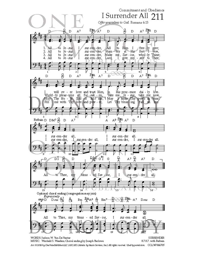 I Surrender All One Voice Hymnal